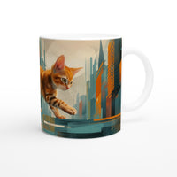 Taza Blanca con Impresión de Gato "Explorador Urbano Bengala" Michilandia | La tienda online de los fans de gatos