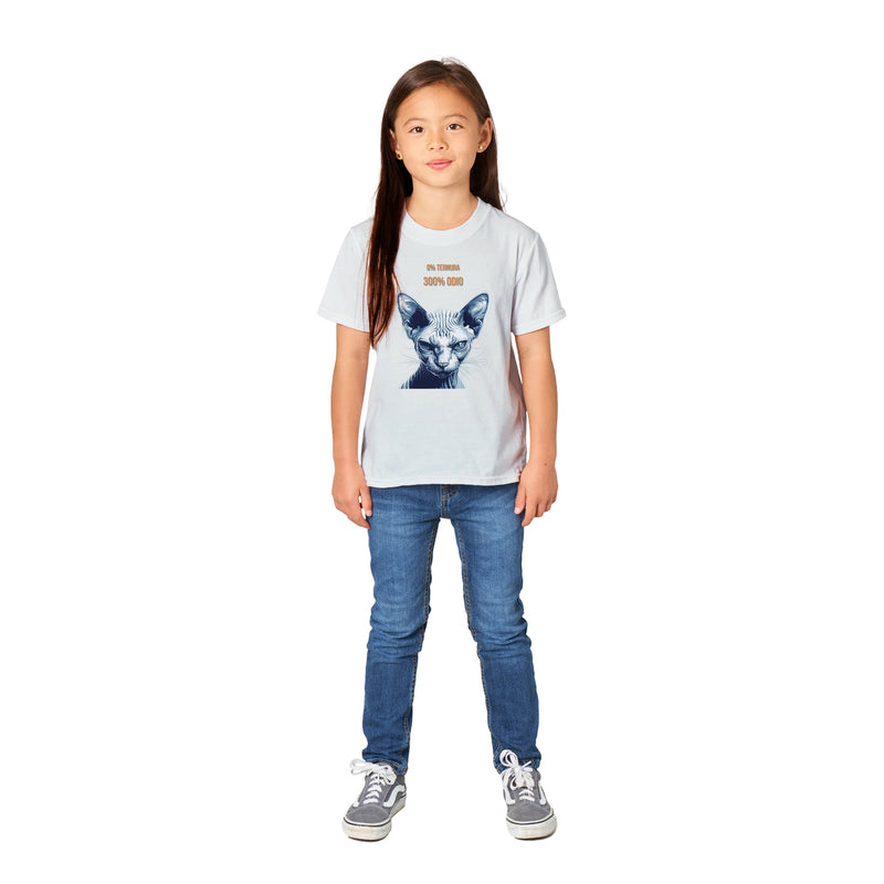 Camiseta Junior Unisex Estampado de Gato "Sphynx Implacable" Michilandia