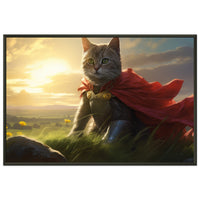 Póster semibrillante de gato con marco metal "Wonder Kitty al Amanecer"