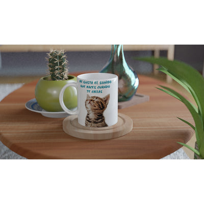 Taza Blanca con Impresión de Gato "Silencio Melódico" Michilandia | La tienda online de los fans de gatos