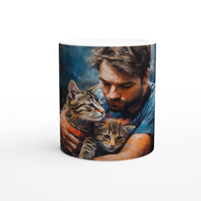 Taza blanca con impresión de gato 