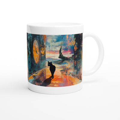 Taza Blanca con Impresión de Gato "Fantasía Daliniana" Michilandia | La tienda online de los fans de gatos