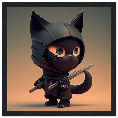 Póster semibrillante de gato con marco de madera "Gato Shinobi" Gelato