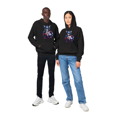 Sudadera con capucha unisex estampado de gato "Capitán América Peludo" Gelato