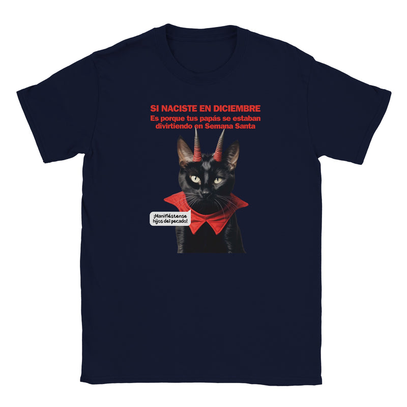 Camiseta Junior Unisex Estampado de Gato "Semana no muy Santa" Michilandia | La tienda online de los fans de gatos