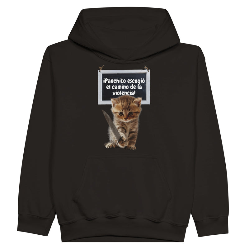 Sudadera con capucha júnior estampado de gato "Panchito y Su Camino" Michilandia | La tienda online de los fans de gatos