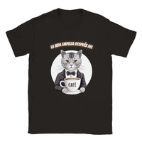 Camiseta unisex estampado de gato "La vida empieza después del café"