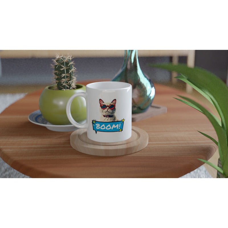 Taza Blanca con Impresión de Gato "Explosión Miau" Michilandia