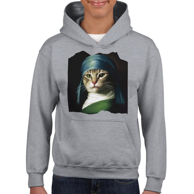 Sudadera con capucha júnior estampado de gato "Retrato Renacentista" Michilandia | La tienda online de los fans de gatos