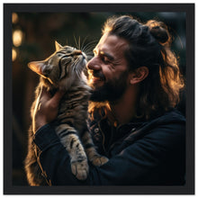 Póster semibrillante de gato con marco de madera 