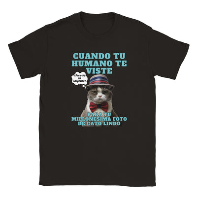 Camiseta júnior unisex estampado de gato "Modelo Reluctante" Michilandia | La tienda online de los amantes de gatos