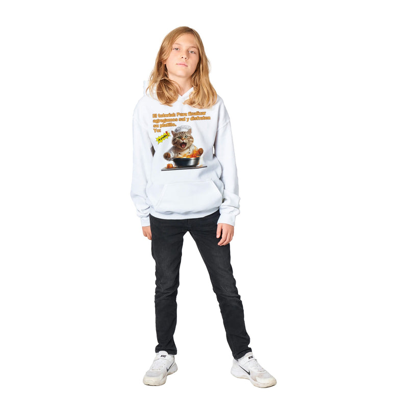 Sudadera con capucha júnior estampado de gato "Chef en Apuros" Michilandia | La tienda online de los fans de gatos