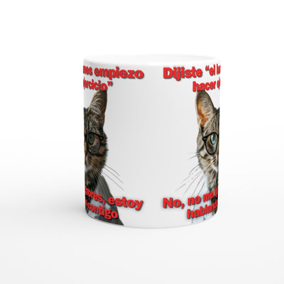 Taza Blanca con Impresión de Gato "Promesa de Ejercicio" Michilandia | La tienda online de los fans de gatos