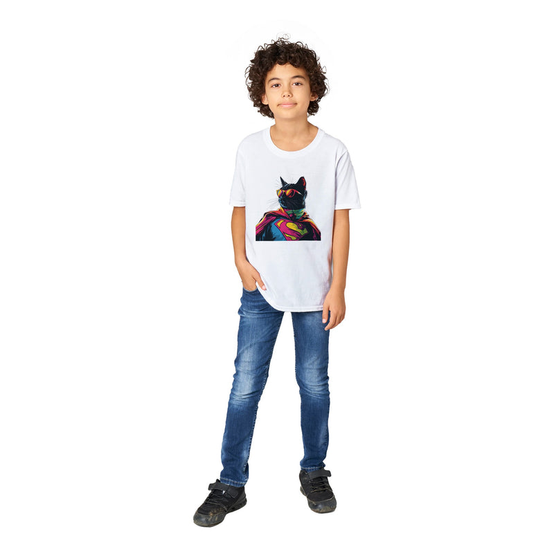 Camiseta Junior Unisex Estampado de Gato "SuperMiau" Michilandia | La tienda online de los fans de gatos