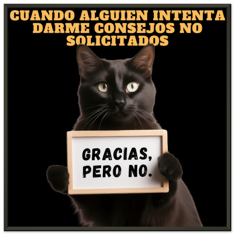 Póster Semibrillante de Gato con Marco Metal "No Gracias" Michilandia | La tienda online de los fans de gatos