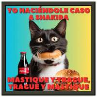 Póster Semibrillante de Gato con Marco Metal "Masticar y Tragar" Michilandia | La tienda online de los fans de gatos