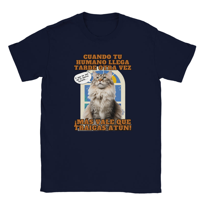 Camiseta júnior unisex estampado de gato "Hora del Atún" Michilandia | La tienda online de los amantes de gatos