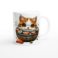 Taza Blanca con Impresión de Gato "Sushi y Ronroneos" Michilandia | La tienda online de los fans de gatos