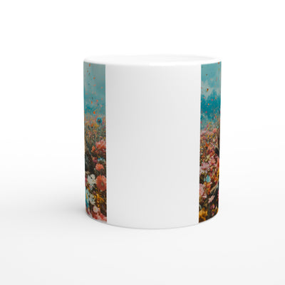 Taza Blanca con Impresión de Gato "Paz Floral Felina" Michilandia | La tienda online de los fans de gatos