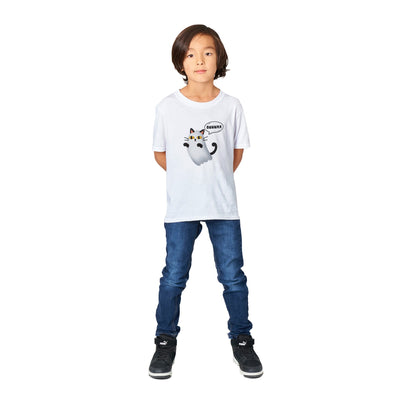 Camiseta Junior Unisex Estampado de Gato "Fantasma Miaurador" Michilandia | La tienda online de los fans de gatos