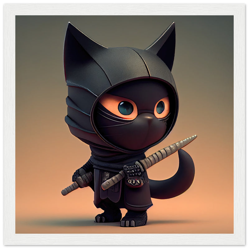 Póster semibrillante de gato con marco de madera "Gato Shinobi" Gelato