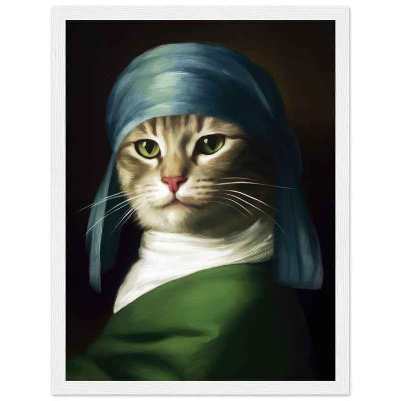 Póster Semibrillante de Gato con Marco de Madera "Retrato Renacentista" Michilandia | La tienda online de los fans de gatos