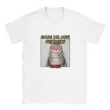 Camiseta unisex estampado de gato "Omae wa mou shindeiru" Blanco