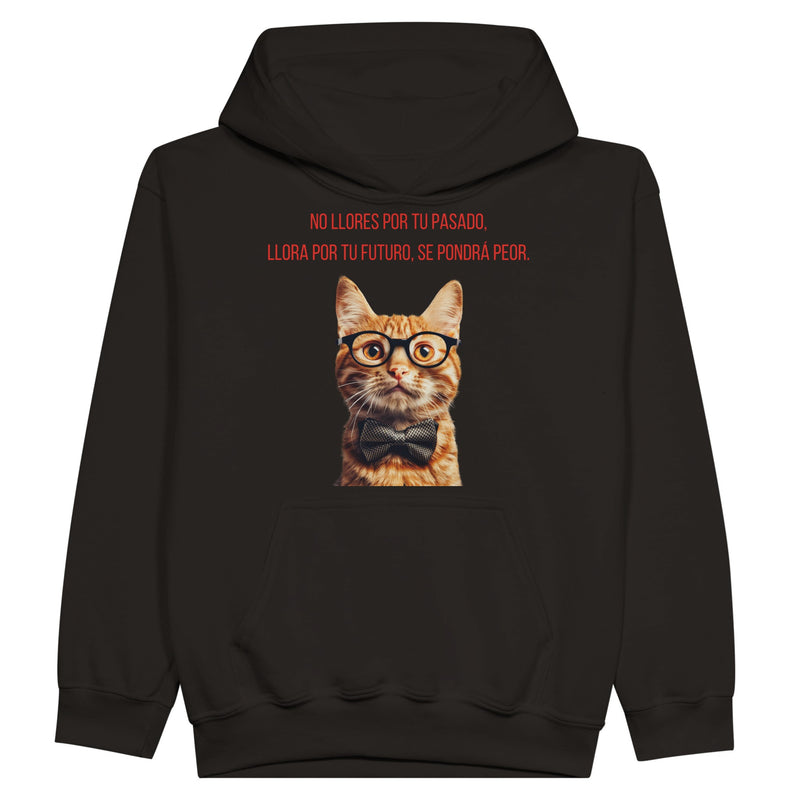 Sudadera con capucha júnior estampado de gato "Profecía Peluda" Michilandia