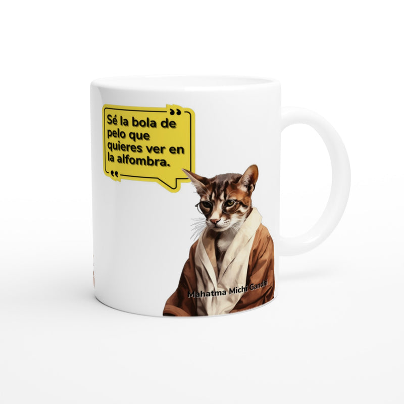 Taza blanca con impresión de gato "Mahatma Michi Gandhi" Michilandia | La tienda online de los amantes de gatos