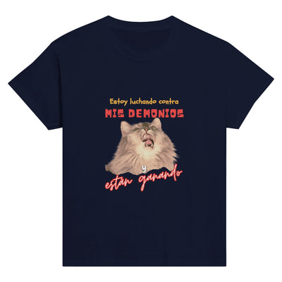 Camiseta Junior Unisex Estampado de Gato "Lucha Interna" Michilandia | La tienda online de los fans de gatos