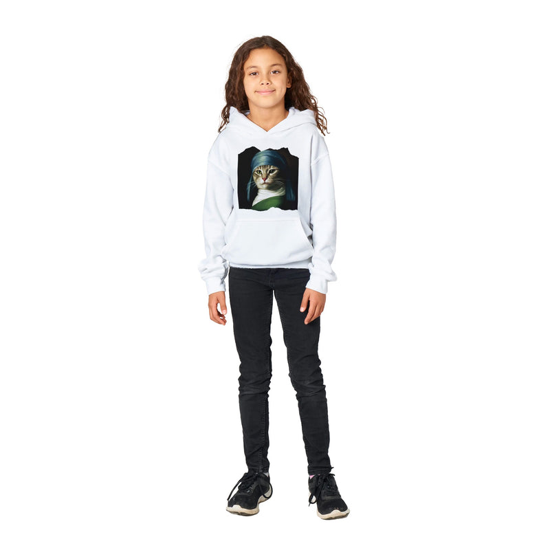 Sudadera con capucha júnior estampado de gato "Retrato Renacentista" Michilandia | La tienda online de los fans de gatos