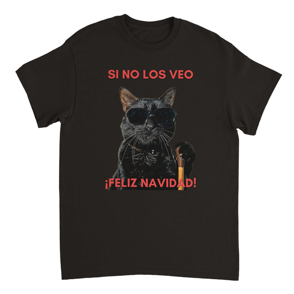 Camiseta Unisex Estampado de Gato "Navidad a Ciegas"