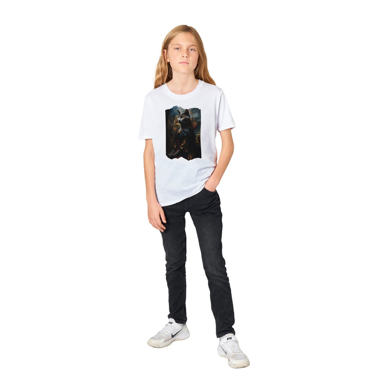 Camiseta Junior Unisex Estampado de Gato "Mona Felina" Michilandia | La tienda online de los fans de gatos