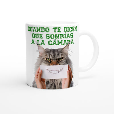 Taza blanca con impresión de gato "Sonrisa Obligada" Gelato