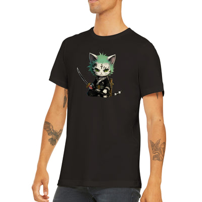 Camiseta unisex estampado de gato "Ronroneo Zoro: El Espadachín Felino" Michilandia | La tienda online de los amantes de gatos