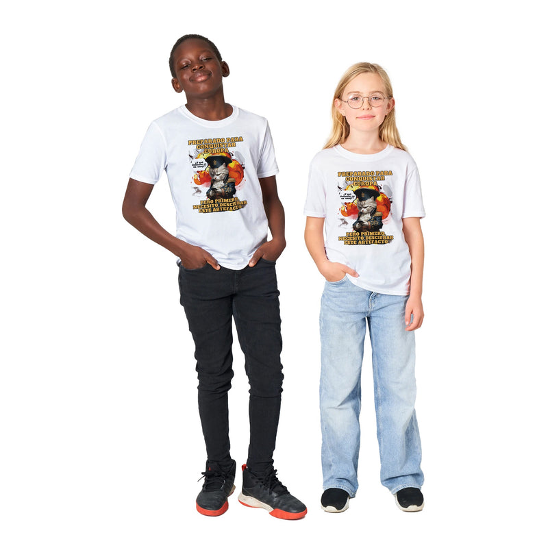 Camiseta Junior Unisex Estampado de Gato "De Batallas a Emojis" Michilandia | La tienda online de los fans de gatos