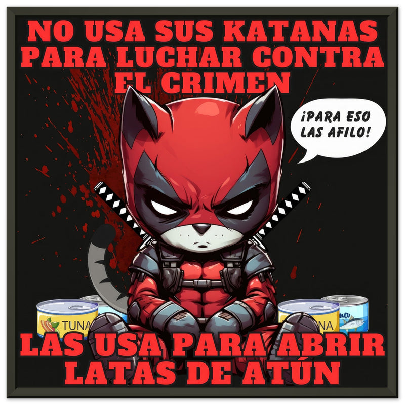 Póster Semibrillante de Gato con Marco Metal "Katanas y Latas" Michilandia | La tienda online de los amantes de gatos