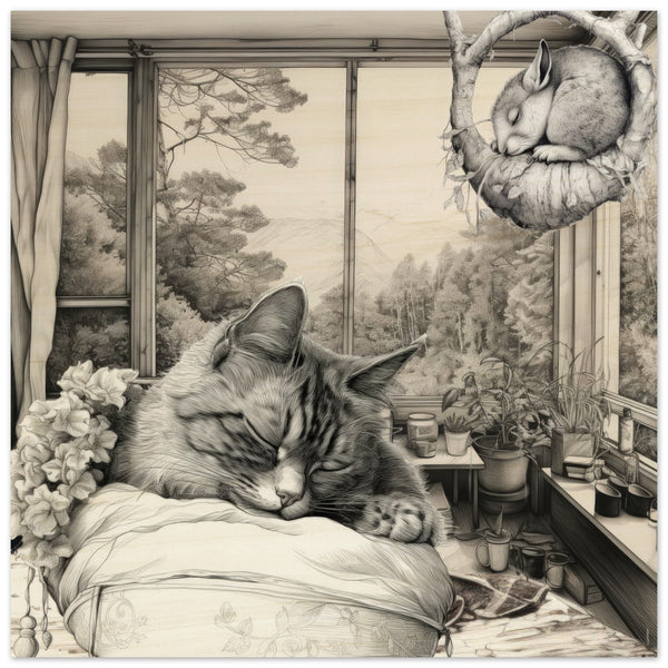 Panel de madera impresión de gato "El Encanto de la Siesta"