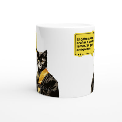 Taza blanca con impresión de gato "Bruce Michi Lee" Michilandia | La tienda online de los amantes de gatos