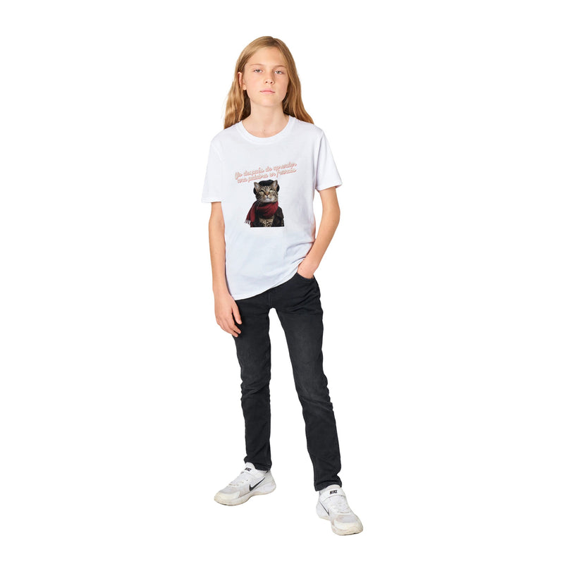 Camiseta Junior Unisex Estampado de Gato "Top Chat" Michilandia | La tienda online de los fans de gatos