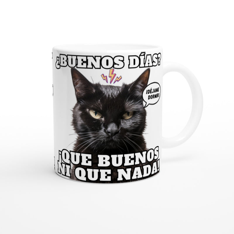 Taza blanca con impresión de gato "Amanecer Hostil" Michilandia | La tienda online de los amantes de gatos