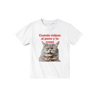 Camiseta Junior Unisex Estampado de Gato "Risa Culpable" Michilandia | La tienda online de los fans de gatos
