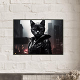 Póster semibrillante de gato con marco metal "Catpurr de Gotham"