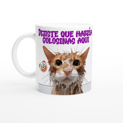 Taza blanca con impresión de gato 