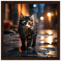 Póster semibrillante de gato con marco de madera "Vagabundo en la Noche" Gelato