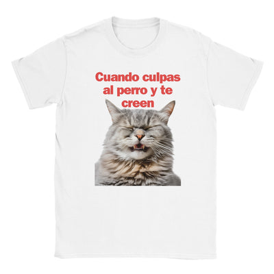 Camiseta unisex estampado de gato "Risa Culpable" Michilandia | La tienda online de los fans de gatos