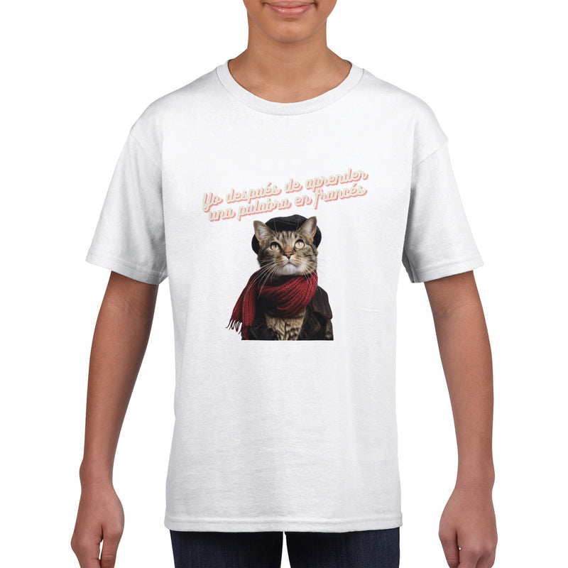 Camiseta Junior Unisex Estampado de Gato "Top Chat" Michilandia | La tienda online de los fans de gatos