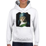 Sudadera con capucha júnior estampado de gato "Retrato Renacentista" Michilandia | La tienda online de los fans de gatos