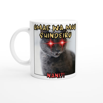 Taza blanca con impresión de gato 