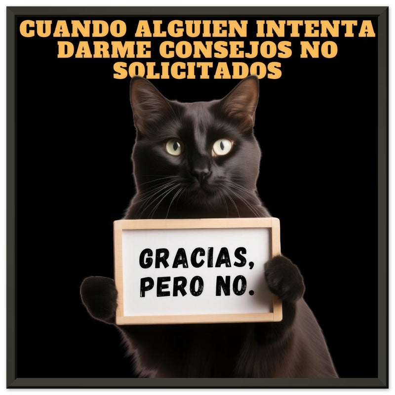 Póster Semibrillante de Gato con Marco Metal "No Gracias" Michilandia | La tienda online de los fans de gatos